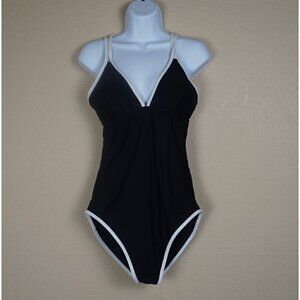 NWT B2prity Womens V Neck One Piece Black White Tummy Control Swimsuit Large
